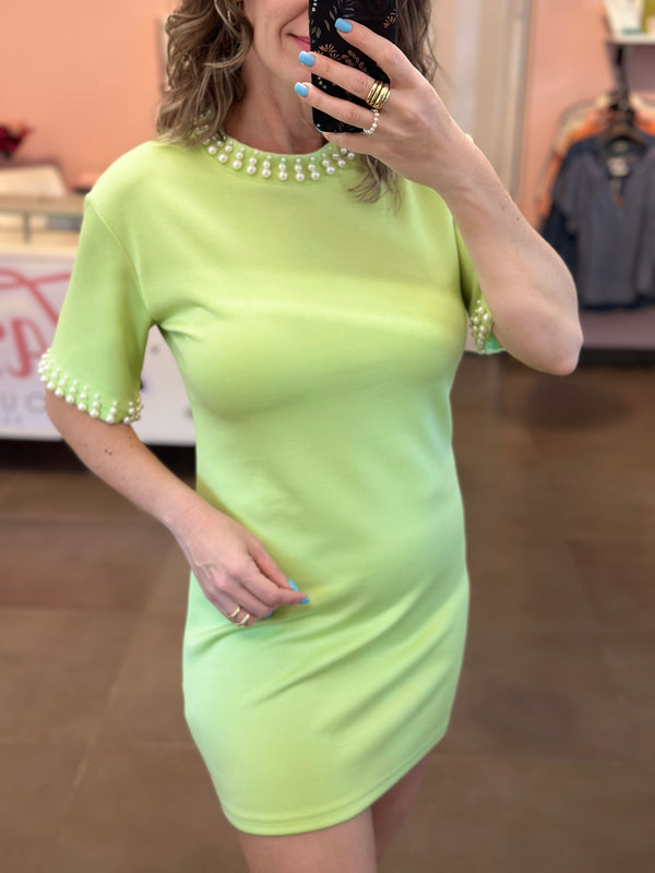 Apple green pearl mini dress