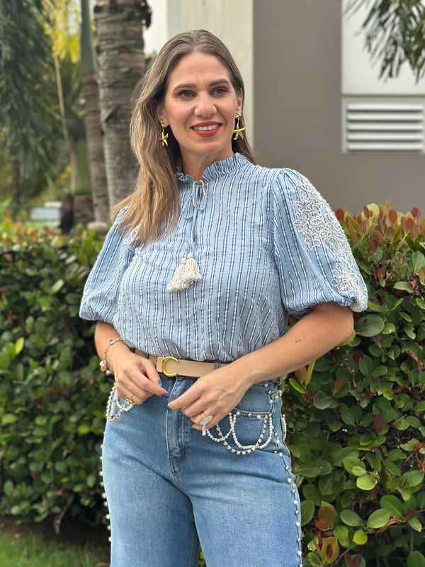 Coastal Charm Embroidered Blouse
