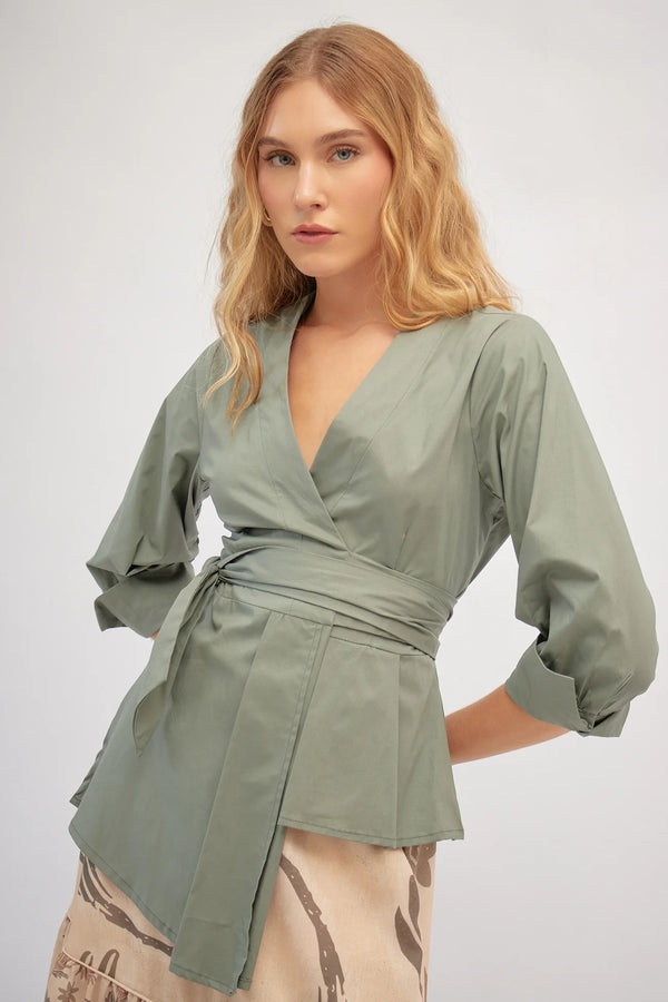 Olive Wrap Blouse
