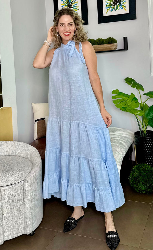 Halter Linen Ribbon Maxi