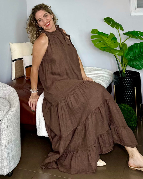 Halter Linen Ribbon Maxi