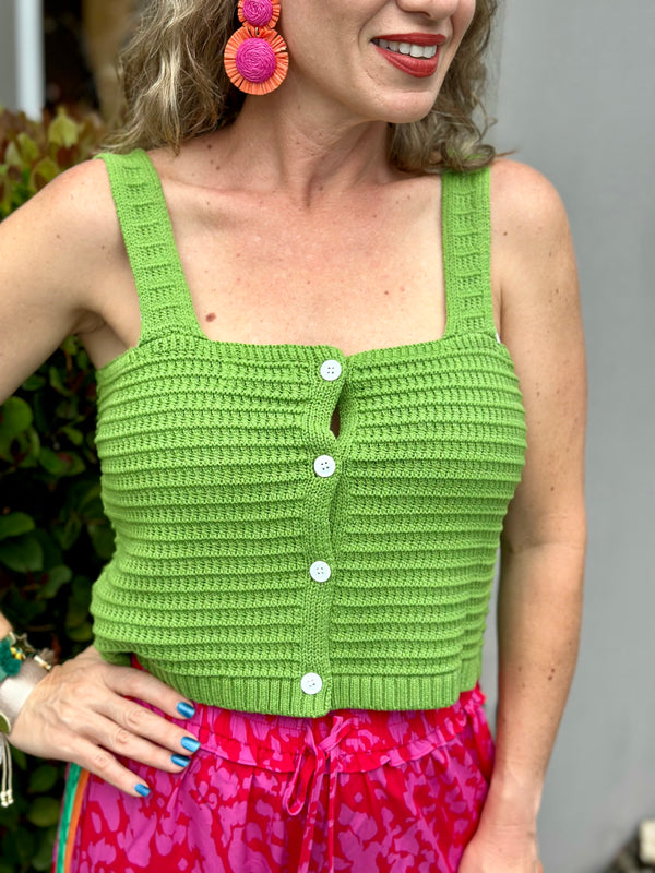 Lime Knit Button Top