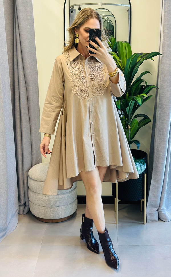 Camel Lace Queen Shirt Dress