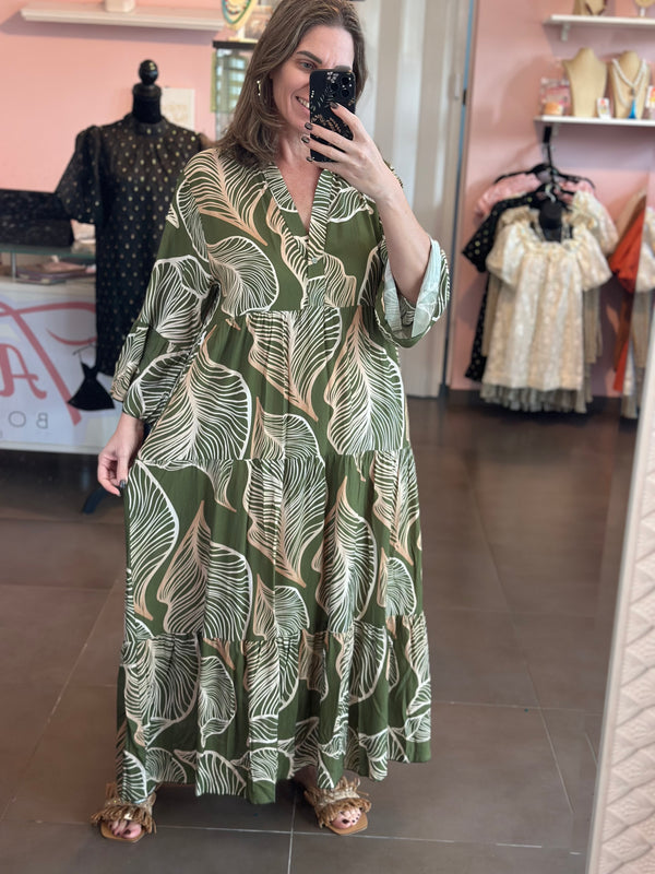 Italian Leaves Maxi Dress