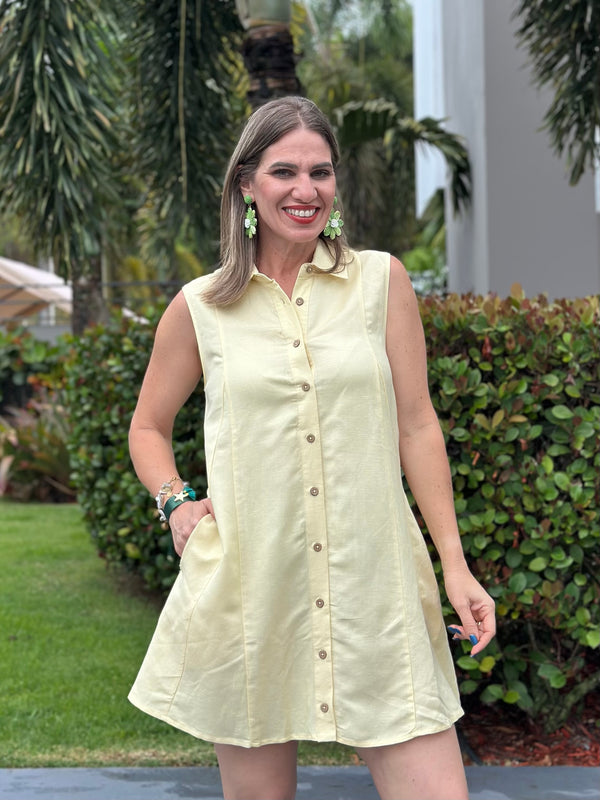 Lemon Linen Shirt Dress