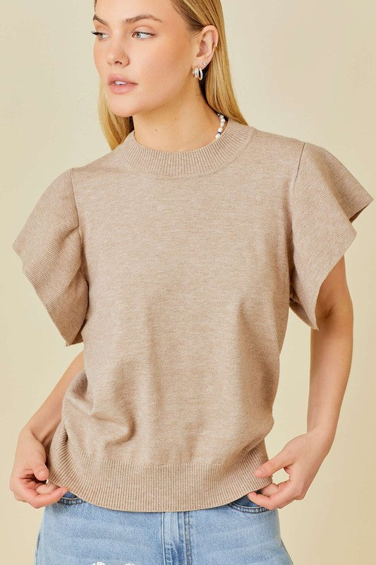 Taupe Sleeve Ruffle Sweater