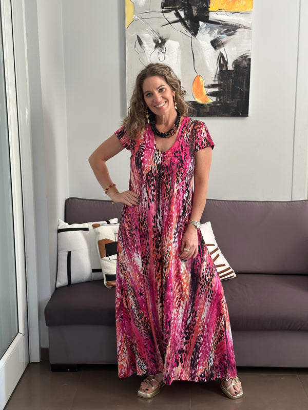 Pink Animal Print Maxi Dress