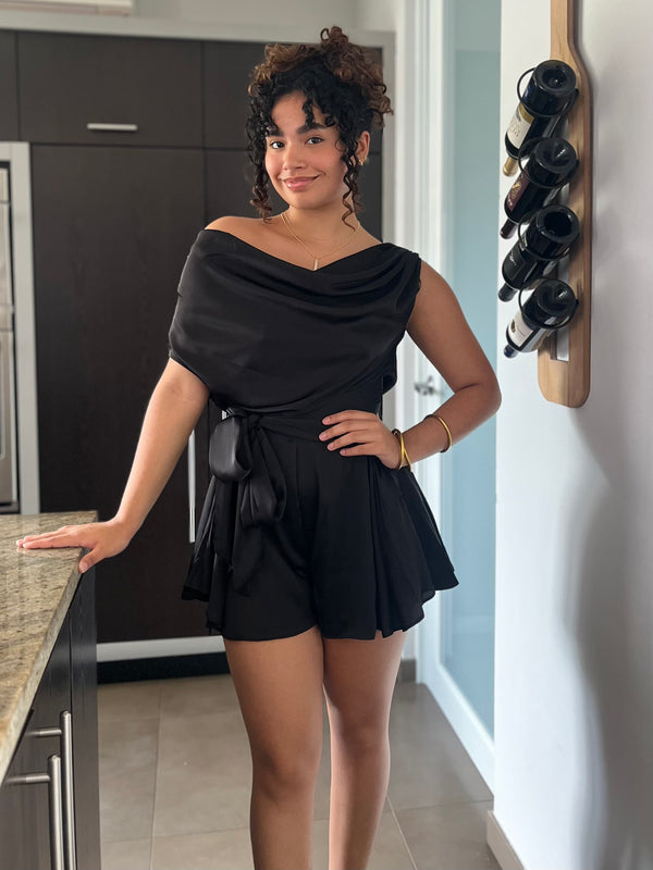 Black Satin Romper