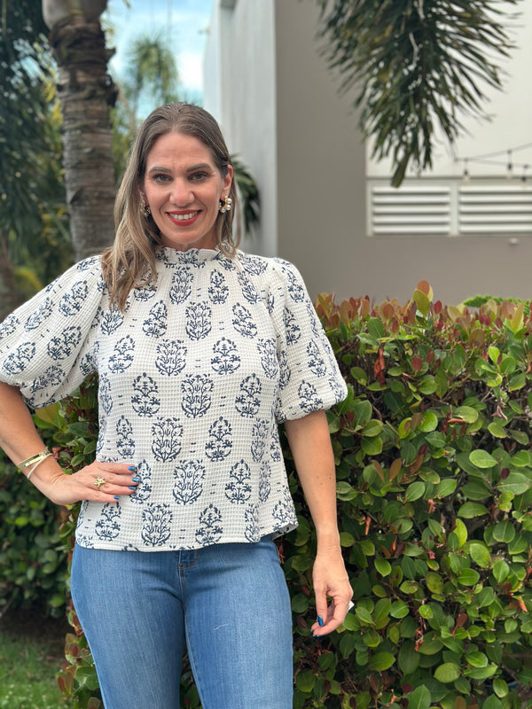 Blue Garden Puff Blouse