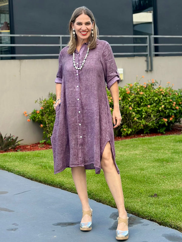 Lavender Linen Shirt Dress