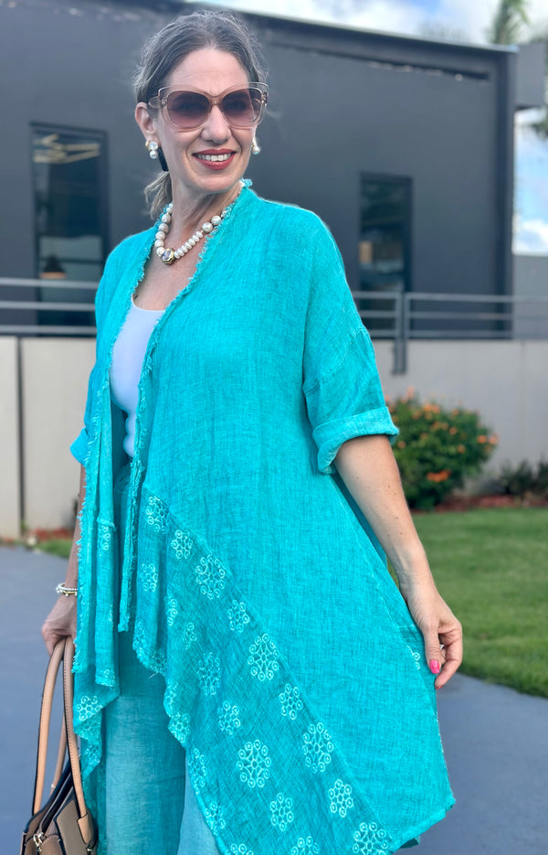 Turquoise Breeze Embroidered Kimono