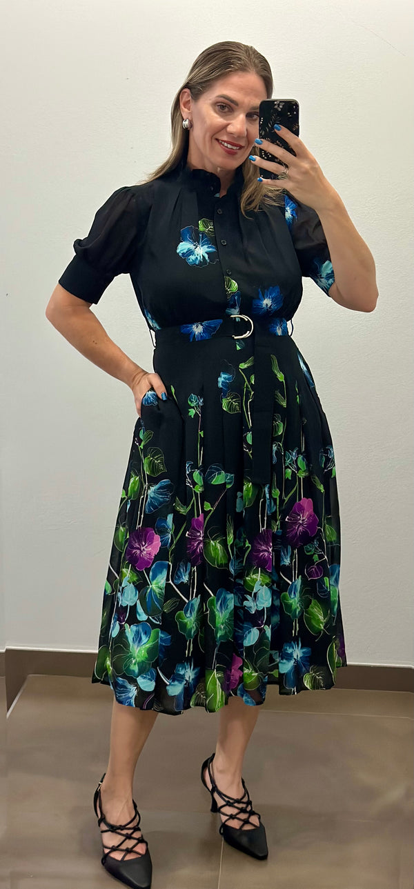 Midnight Garden Belted Dress
