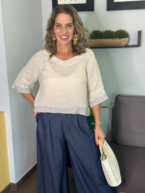 Tempo Beige Linen Top