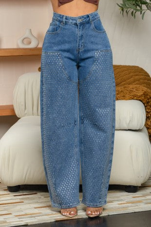 Crystal Embellished Wide Jeans