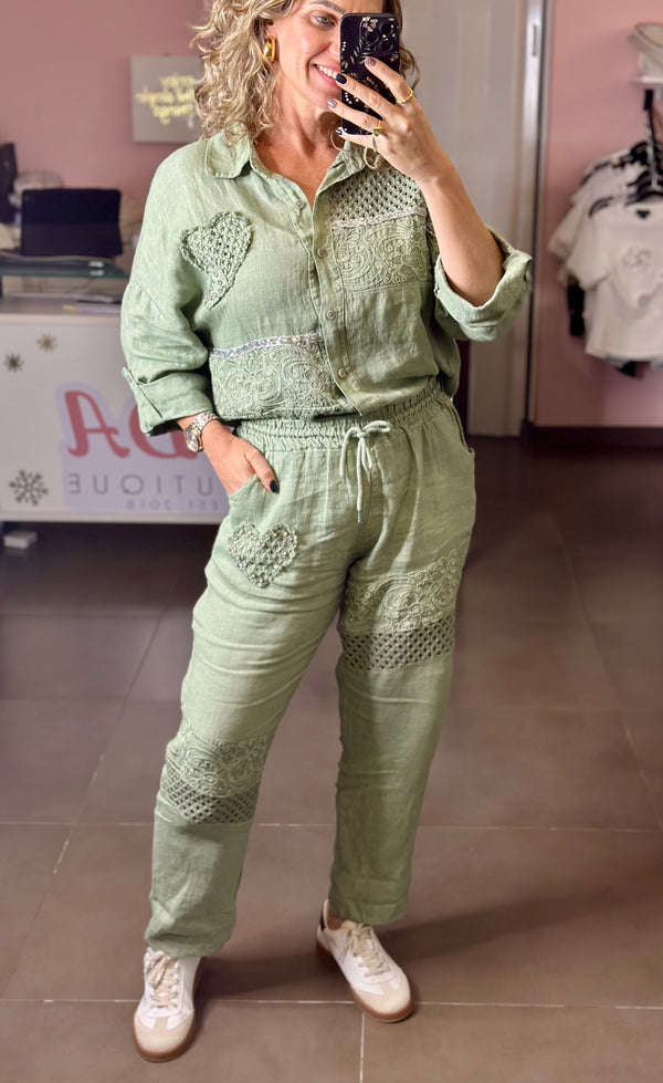 Flora Green Linen Pant