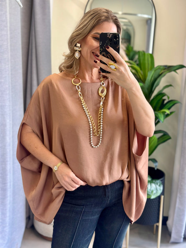 Caramel Drape Goddess Blouse