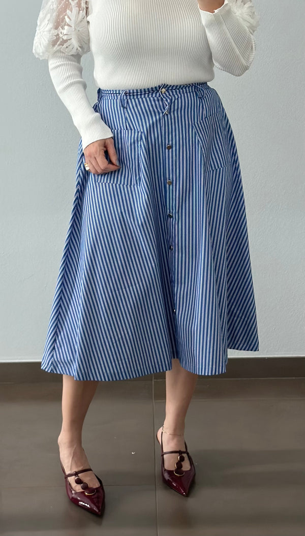 Navy Blue Line Skirt