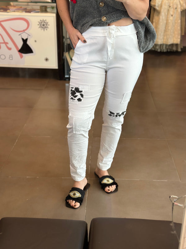 Italian White Print Joggers