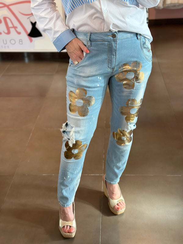 Italian flowery jeans