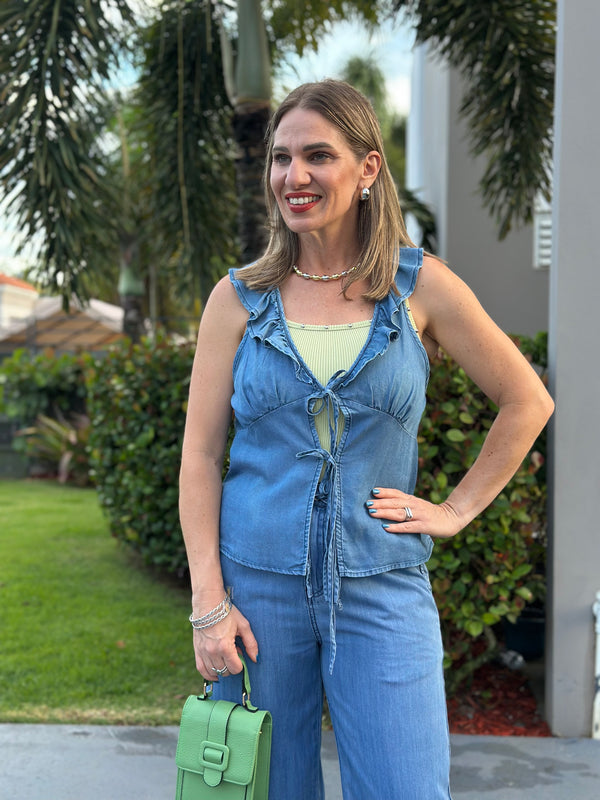 Ruffle Denim Tie Top