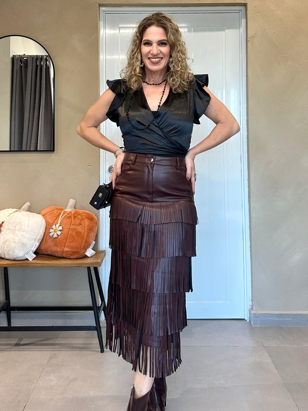 Midnight Fringe Leather Skirt