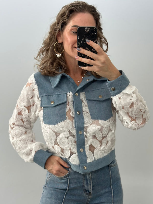 White Roses Denim Jacket