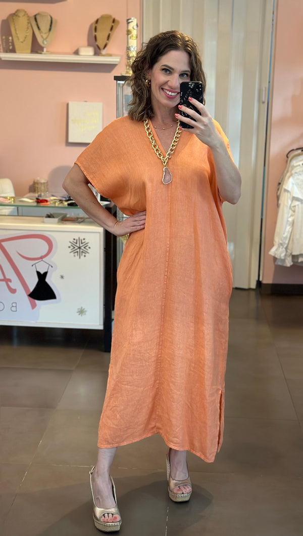 Peach V Lino dress