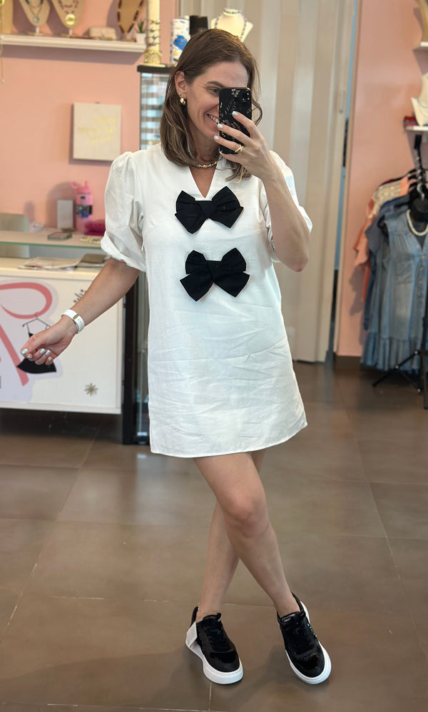 Bow Tye white black Mini dress